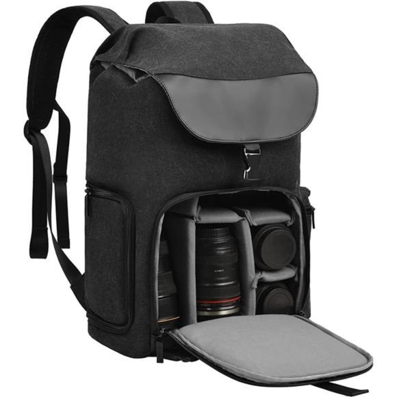 Camera Backpack Canvas Camera Bag for DSLR/SLR Mirrorless Camera with 15.6inches